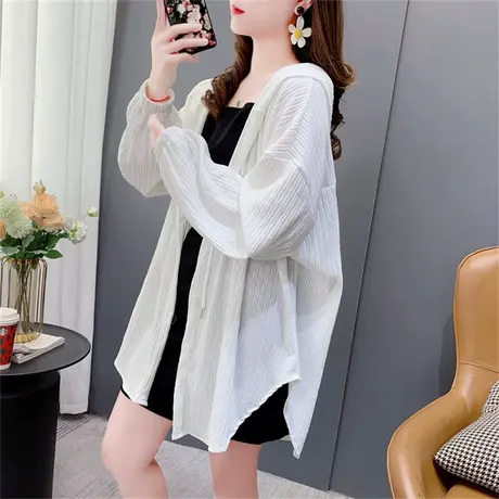 中长款薄款防晒衬衫女春季2023年新款宽松洋气长袖连帽空调衫外套图片