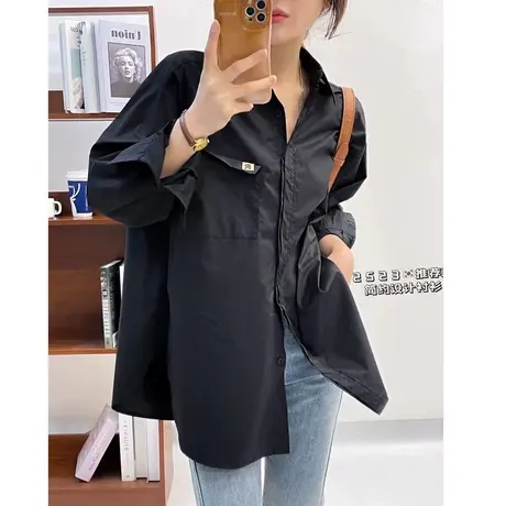 港味气质长袖衬衫女春秋新款宽松小众长袖纯色衬衣百搭上衣男友风图片