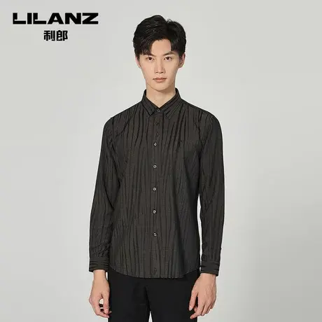 利郎官方 长袖衬衫男 秋商务休闲刺绣提花翻领修身男士衬衣图片