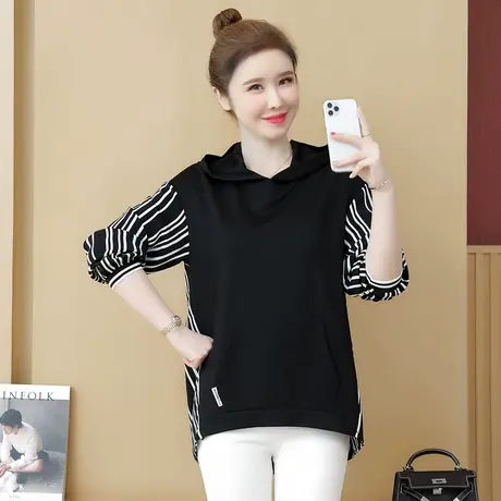 打底衫女装秋季2023新款潮时尚洋气长袖t恤大码胖mm显瘦减龄上衣商品大图