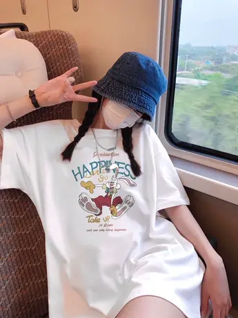 兔子短袖t恤女装2024年夏季新款设计感小众港味chic纯棉上衣ins潮商品大图