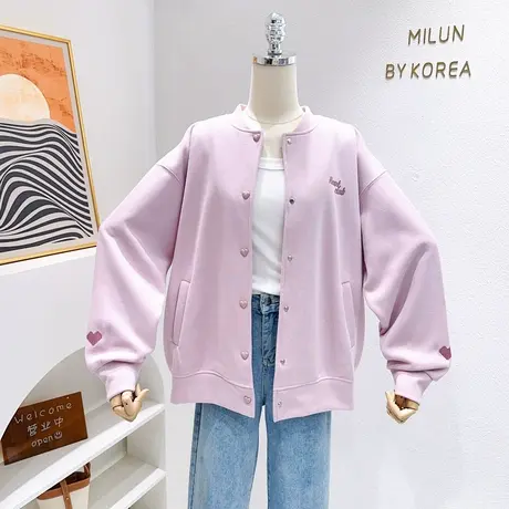2023春秋款外套开衫ins奶油风软糯爱心韩版立领棒球服卫衣遮肉图片
