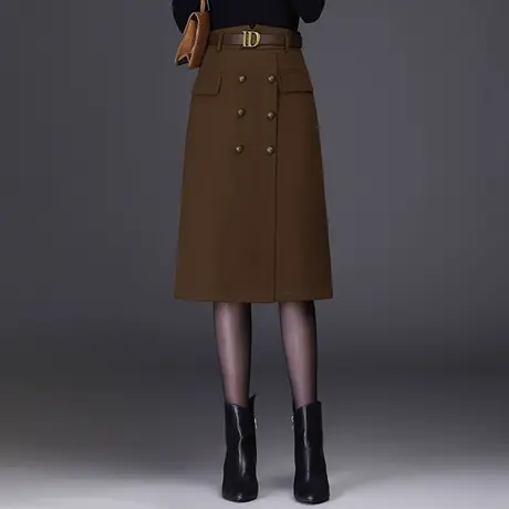 时尚毛呢半身裙女秋冬2023新款高腰中长款显瘦通勤a字包臀一步裙图片