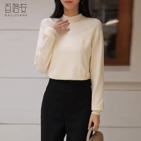 百洛安百搭半高领外穿打底针织衫女冬季新款宽松长袖套头毛衣上衣图片
