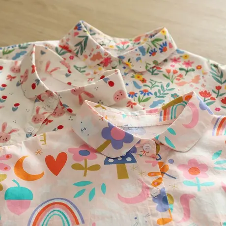 春秋日系文艺小清新碎花印花纯棉长袖衬衫女学生宽松百搭打底上衣商品大图