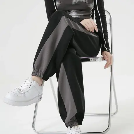 ins超火运动跑步长裤女秋冬季韩版百搭宽松高腰加绒加厚阔腿卫裤商品大图