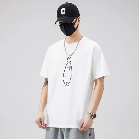 夏季纯棉t前后背面印花情侣装高级感t恤男生夏天短袖圆领上衣男士商品大图