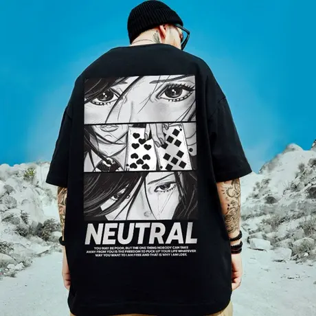 日系潮牌短袖T恤男潮牌ins港风宽松大码男装半袖国潮潮流情侣装夏商品大图