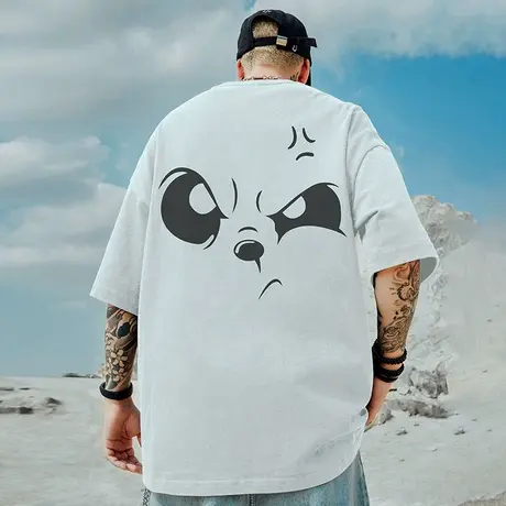 300g重磅美式情侣白色短袖t恤街头大码圆领纯棉简约男生半袖潮流商品大图