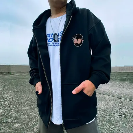 拉链开衫春秋复古宽松慵懒风连帽卫衣大码oversize加绒上衣外套男商品大图