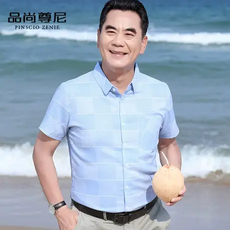 男士衬衫短袖休闲上衣日系格子商务宽松衬衣半袖夏季中老年爸爸装图片