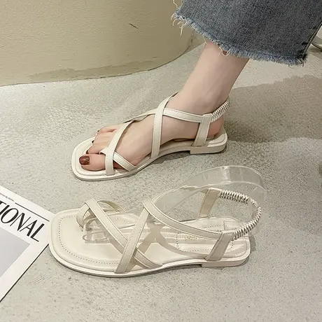 凉鞋女仙女风ins潮2023年新款夏天百搭夏季网红平底一字带罗马鞋商品大图