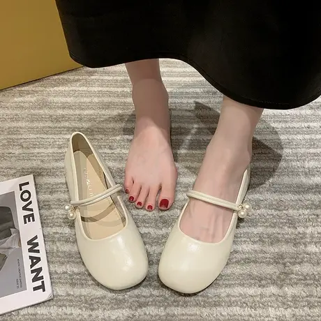 玛丽珍鞋女粗跟单鞋2024新款方跟低跟配裙子小皮鞋法式温柔豆豆鞋商品大图