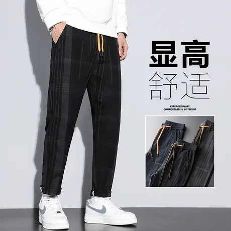 高端格子裤男士竖条纹毛呢休闲裤子高级感痞帅男裤秋冬季2023新款商品大图