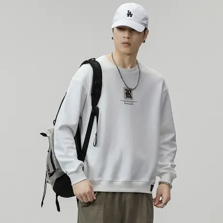 时尚休闲春秋款卫衣潮流圆领纯色男士卫衣潮流宽松长袖休闲卫衣图片