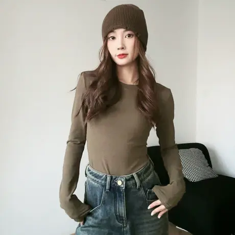 尔给内搭打底衫女2023新款秋冬小个子超显身材的长袖甜辣小上衣商品大图