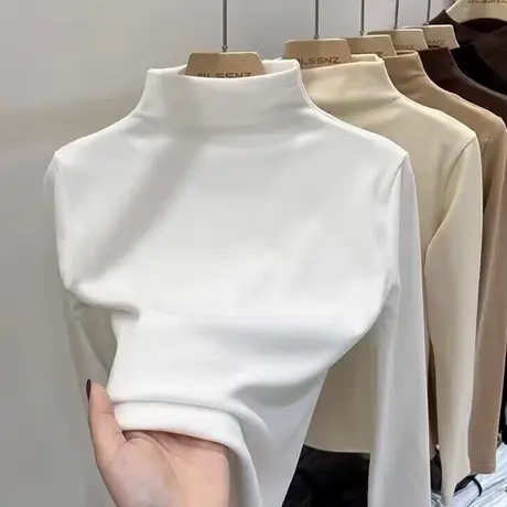 秋冬季加厚加绒半高领打底衫女德绒保暖内搭长袖T恤修身上衣潮ins商品大图