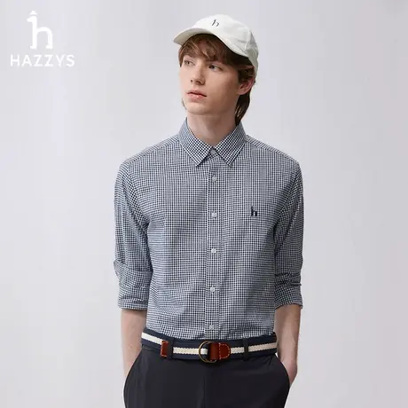 Hazzys哈吉斯春季长袖休闲格子衬衫上衣商务通勤衬衣外套潮流男装商品大图