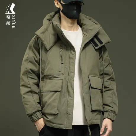 希越新国标工装羽绒服男冬季保暖白鸭绒外套宽松大码男士连帽棉服商品大图