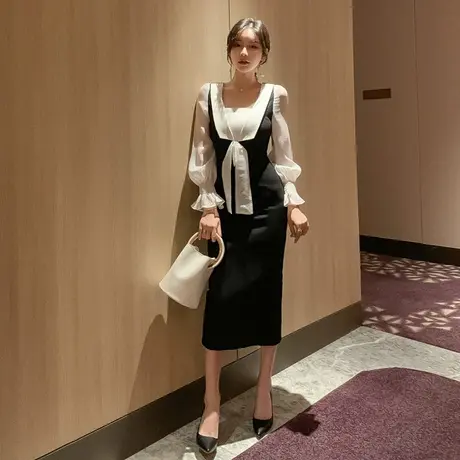 宴会气质名媛正场合包臀显瘦2023新款女人味大气中长款礼服连衣裙商品大图