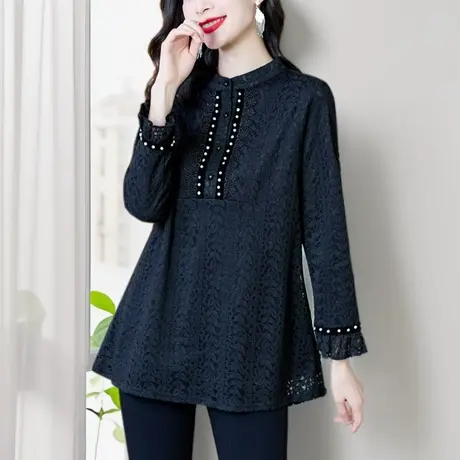 时尚可外穿加绒蕾丝打底衫女2024新款秋冬独特别致小衫内搭高级感商品大图