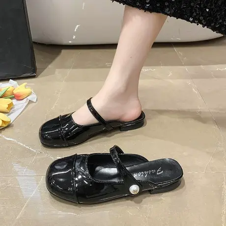 包头半拖鞋女外穿2024春秋季新款百搭粗跟穆勒鞋轻便通勤低跟单鞋商品大图