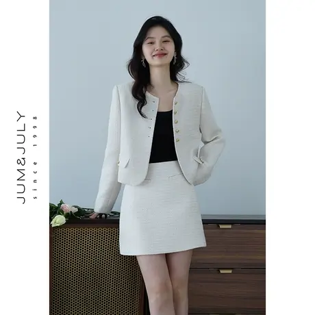 嘉茱莉2025春季新款小香风外套女短款小香风半裙套装羊毛短外套商品大图