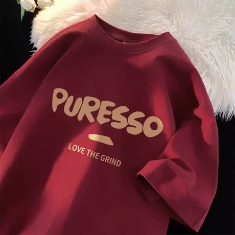 复古酒红chic港味T恤女纯棉大码春夏百搭上衣ins国潮休闲百搭短袖商品大图