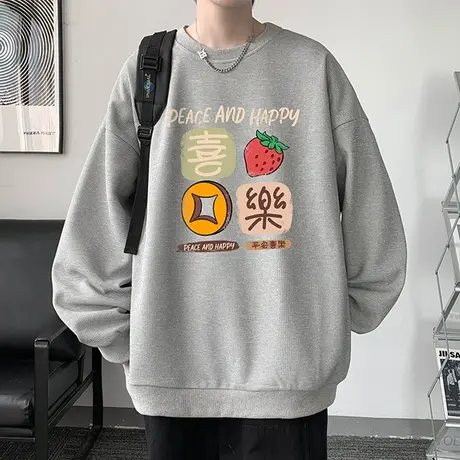 龙年新春卫衣男春秋款国潮印花长袖t恤男港风打底衫学生百搭外套T商品大图