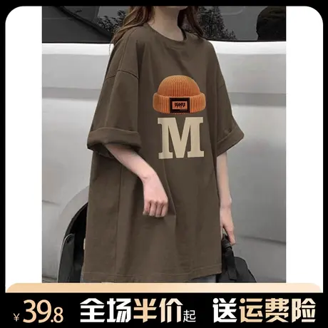 纯棉春夏短袖t恤女2024新款小众设计感宽松美式复古港风chic上衣商品大图