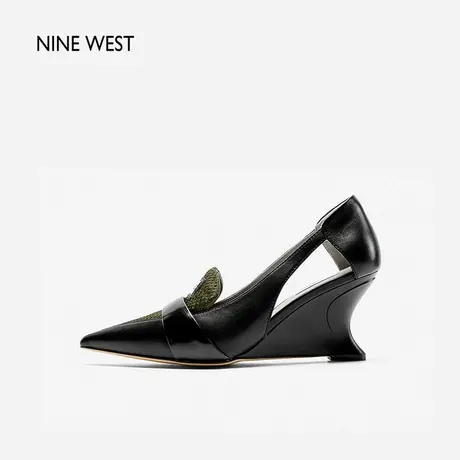Nine West/玖熙复古运动风坡跟凉鞋2024年夏季新款侧空包头高跟鞋商品大图