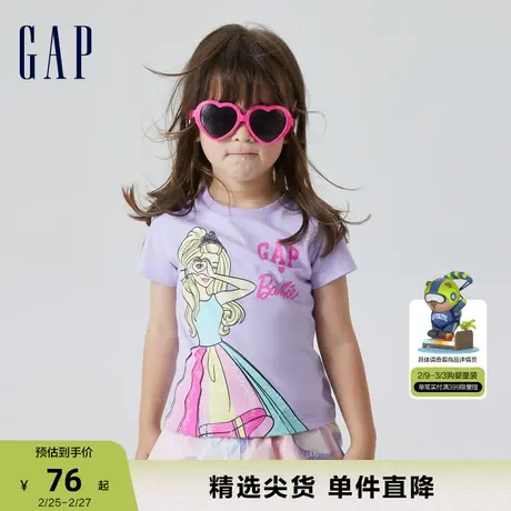 【芭比联名】Gap女幼童春夏纯棉亲肤短袖T恤儿童装运动上衣810114商品大图