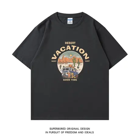 夏季新款潮流复古印花短袖t恤男学生纯棉宽松休闲圆领半袖体恤衫图片