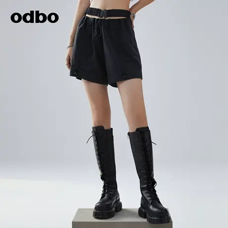 odbo/欧迪比欧时尚设计抽褶阔腿短裤女春季新款百搭工装风休闲裤图片