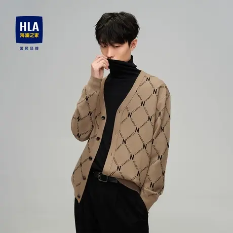 HLA/海澜之家卡其针织外套舒适保暖有型老花款式柔软开衫毛衣男图片