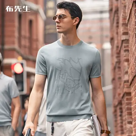 MrBu布先生立体精美提花纯色针织t春夏新品抽象图案男短袖AT11819商品大图