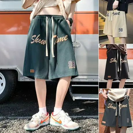 美式短裤男夏季冰丝潮牌五分篮球运动复古沙滩大裤衩宽松休闲裤子商品大图