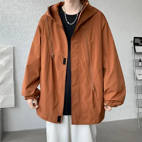 冲锋衣夹克外套男ins春秋季宽松纯色工装户外登山服2023新款潮流商品大图