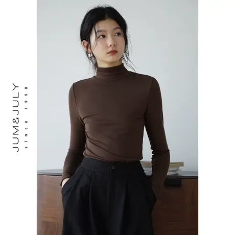 嘉茱莉2023新款黑科技自发热长袖T恤女短款修身打底衫内搭上衣商品大图