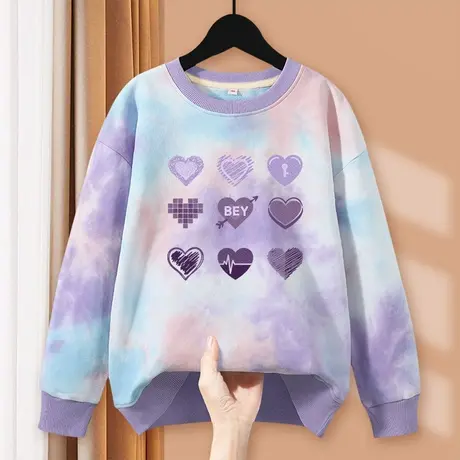 秋季扎染圆领卫衣女2023新款秋装无帽女装春秋设计感宽松薄款上衣商品大图