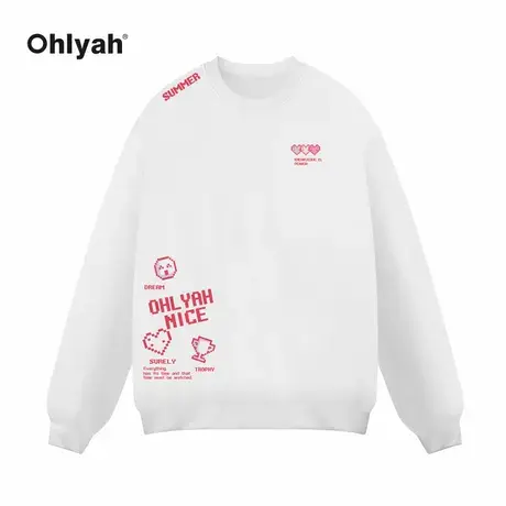 Ohlyah爱心字母圆领大码中性韩版卫衣男女款早秋宽松纯棉情侣上衣商品大图