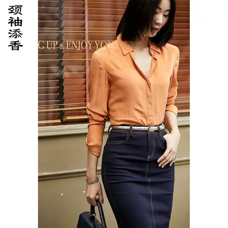 颈袖添香2023秋季新款韩版桑蚕丝雪纺上衣衬衣女式真丝衬衫商品大图