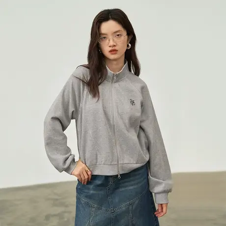 omont蛋挞家 复古立领短外套女2023秋新款小众设计感休闲拉链卫衣商品大图