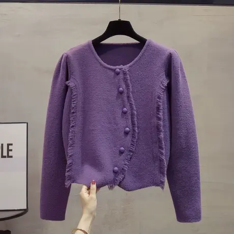 水貂绒流苏针织开衫女2023秋装新款宽松外穿上衣短小香风毛衣外套图片