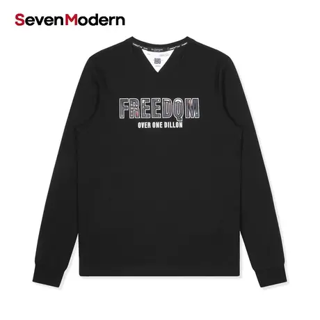 【清仓商场同款】柒牌奥莱男装潮SevenModern秋季休闲圆领长袖T恤商品大图