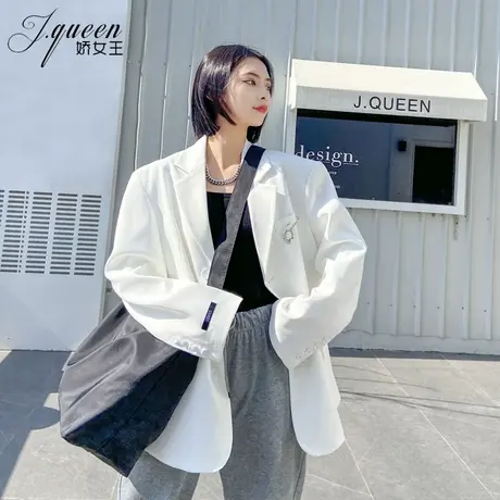 白色小西装外套女2023秋季高级感时尚宽松廓形oversize宽肩西服潮图片