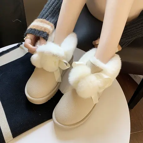 【羊羔绒】皮毛一体雪地靴女冬季新款加绒棉靴可爱绒面毛毛棉鞋女图片