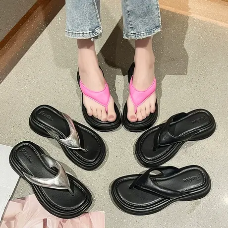 人字拖女款外穿夏季2024新款海边沙滩鞋时尚简约百搭平底松糕鞋软商品大图