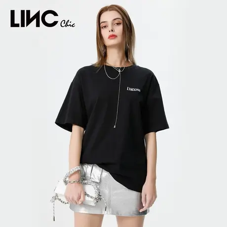 商场同款LINC金羽杰2023年夏秋新款街头印花圆领宽松短袖T恤女商品大图