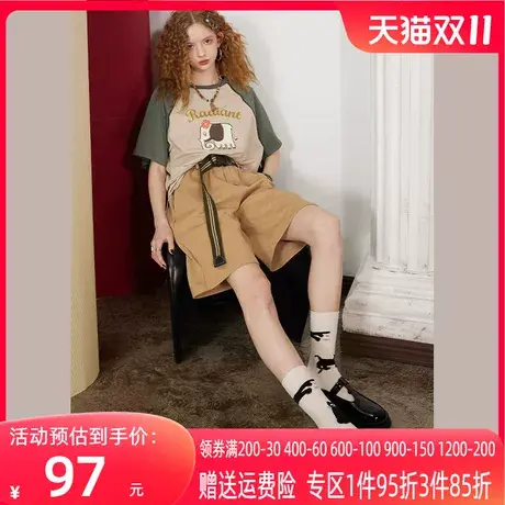 【送腰带】妖精的口袋卡其色休闲短裤女2023春夏季新款宽松五分裤图片